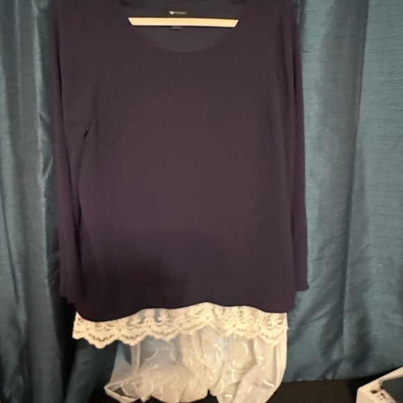 AB Studio Tops - AB Studio Navy Blue Top with White Lace Hem